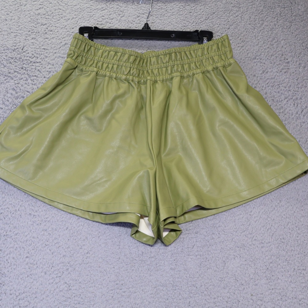 Anthropologie Faux Leather Smocked Shorts Olive Green Medium OB2112830